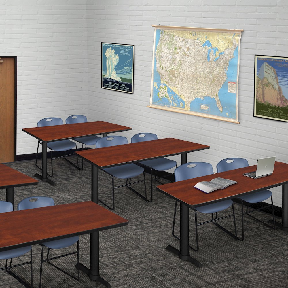 48 x 24 in. T-Base Training Seminar Table- Cherry & 2 Zeng Stack Chairs- Blue