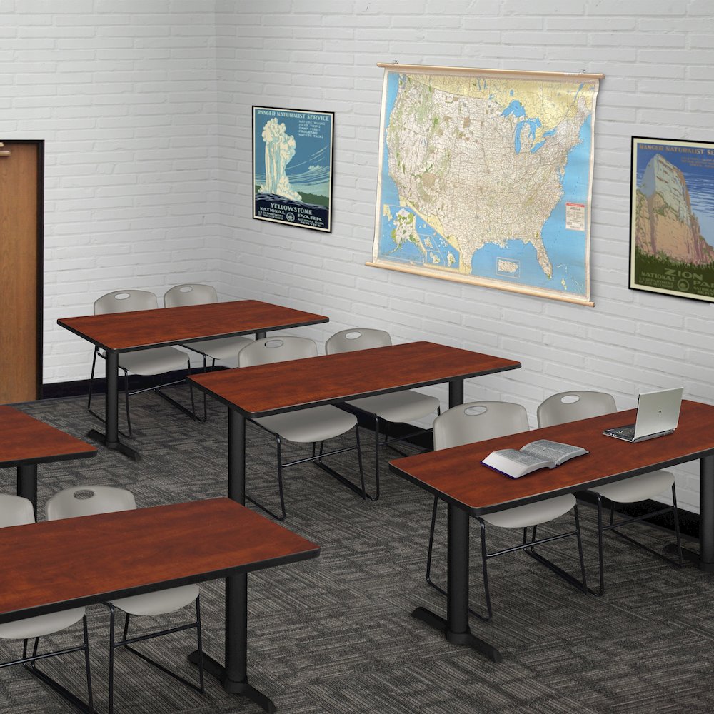 48 x 24 in. T-Base Training Seminar Table- Cherry & 2 Zeng Stack Chairs- Grey