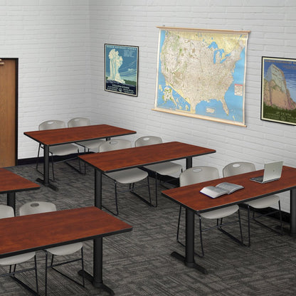48 x 24 in. T-Base Training Seminar Table- Cherry & 2 Zeng Stack Chairs- Grey