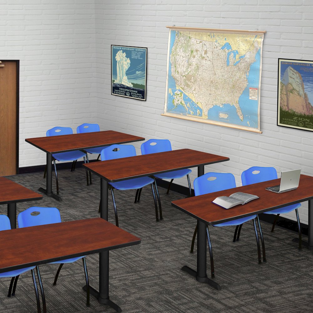 48 x 24 in. T-Base Training Seminar Table- Cherry & 2 M Stack Chairs- Blue