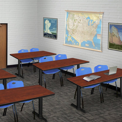 48 x 24 in. T-Base Training Seminar Table- Cherry & 2 M Stack Chairs- Blue