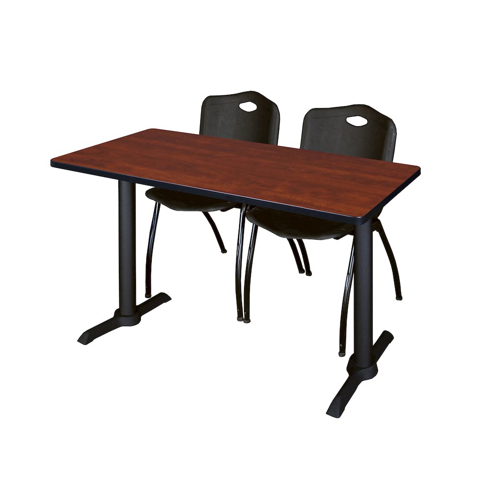 48 x 24 in. T-Base Training Seminar Table- Cherry & 2 M Stack Chairs- Black