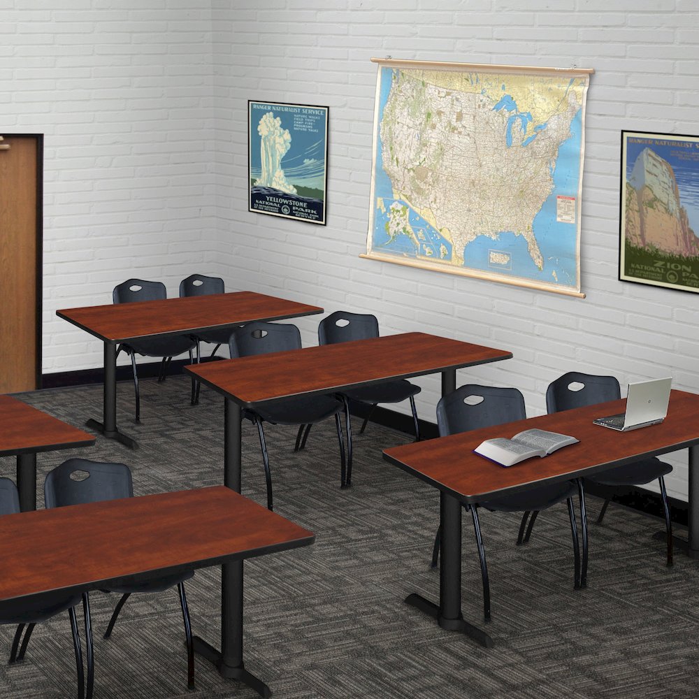 48 x 24 in. T-Base Training Seminar Table- Cherry & 2 M Stack Chairs- Black