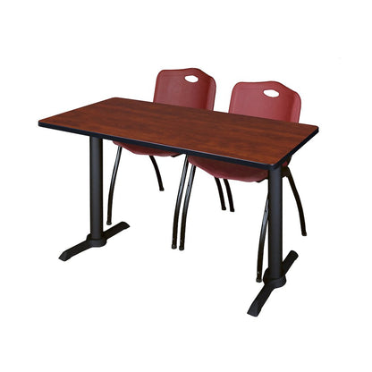 48 x 24 in. T-Base Training Seminar Table- Cherry & 2 M Stack Chairs- Burgundy