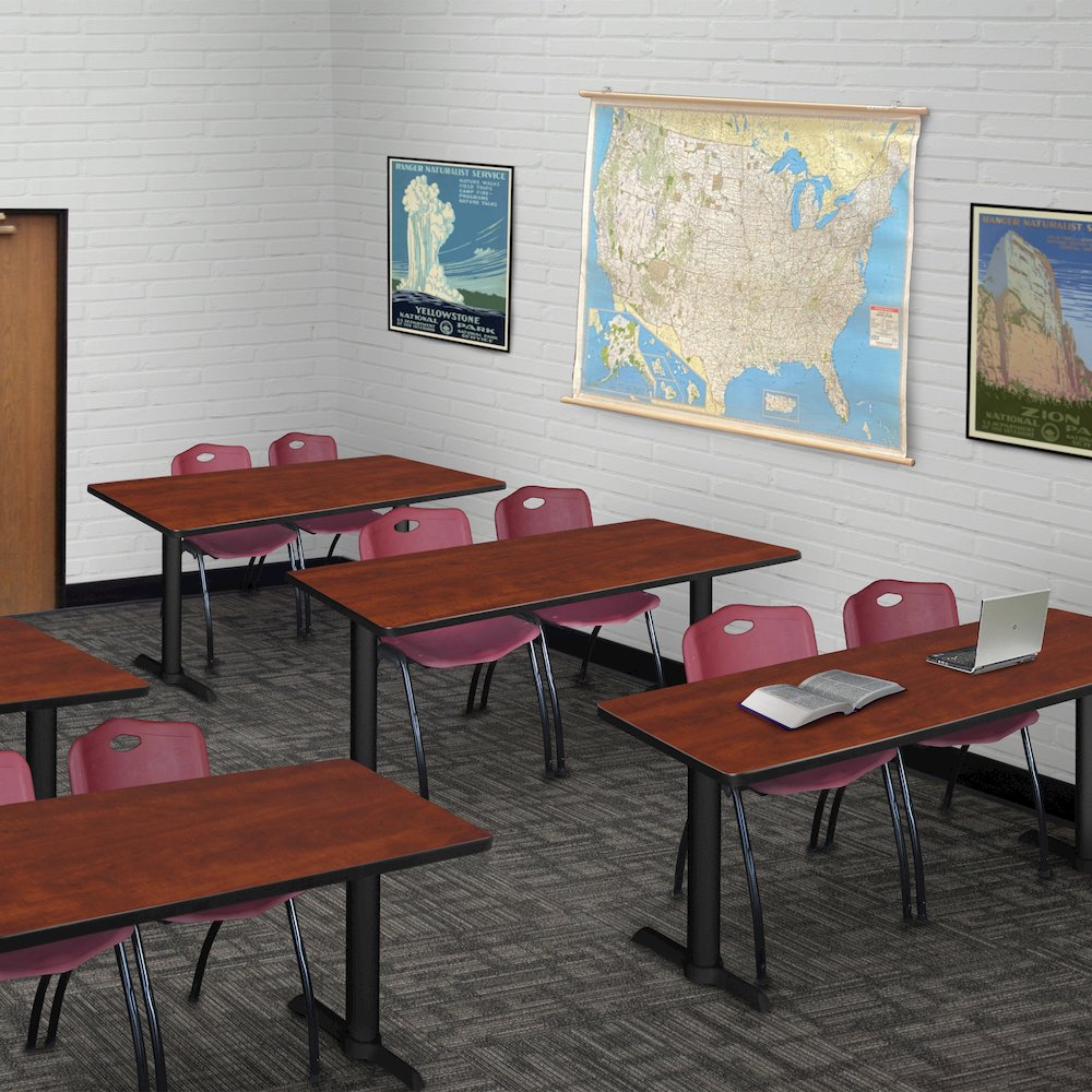 48 x 24 in. T-Base Training Seminar Table- Cherry & 2 M Stack Chairs- Burgundy