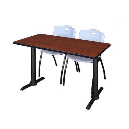 48 x 24 in. T-Base Training Seminar Table- Cherry & 2 M Stack Chairs- Grey