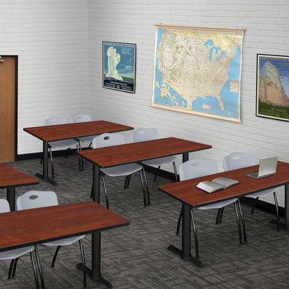48 x 24 in. T-Base Training Seminar Table- Cherry & 2 M Stack Chairs- Grey