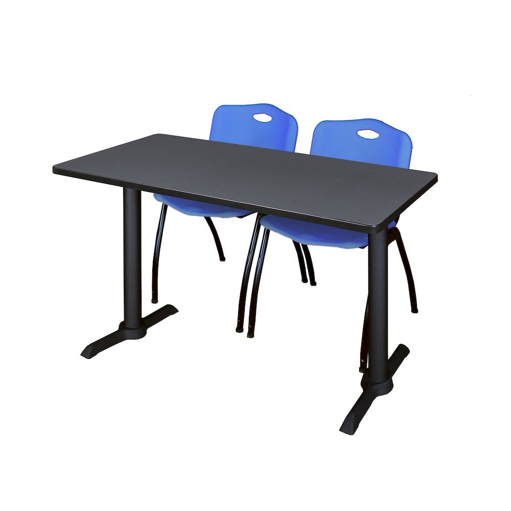 48 x 24 in. T-Base Training Seminar Table- Grey & 2 M Stack Chairs- Blue