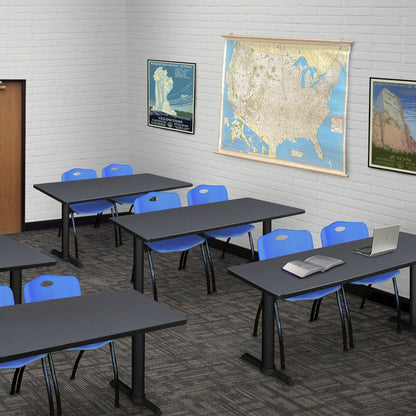 48 x 24 in. T-Base Training Seminar Table- Grey & 2 M Stack Chairs- Blue