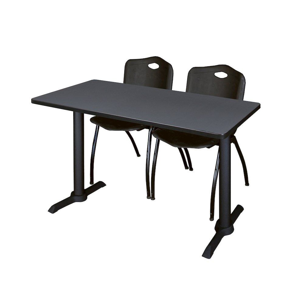 48 x 24 in. T-Base Training Seminar Table- Grey & 2 M Stack Chairs- Black