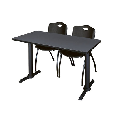 48 x 24 in. T-Base Training Seminar Table- Grey & 2 M Stack Chairs- Black