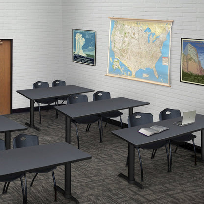 48 x 24 in. T-Base Training Seminar Table- Grey & 2 M Stack Chairs- Black