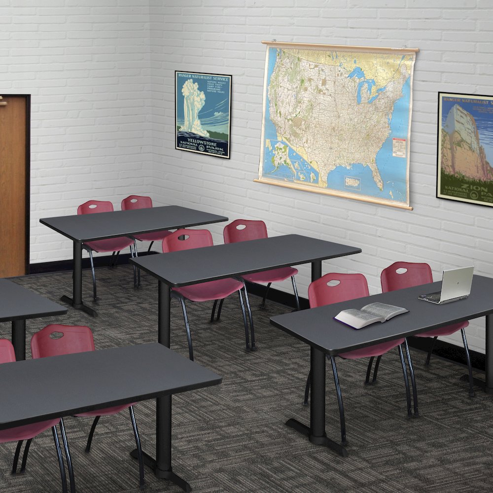 48 x 24 in. T-Base Training Seminar Table- Grey & 2 M Stack Chairs- Burgundy
