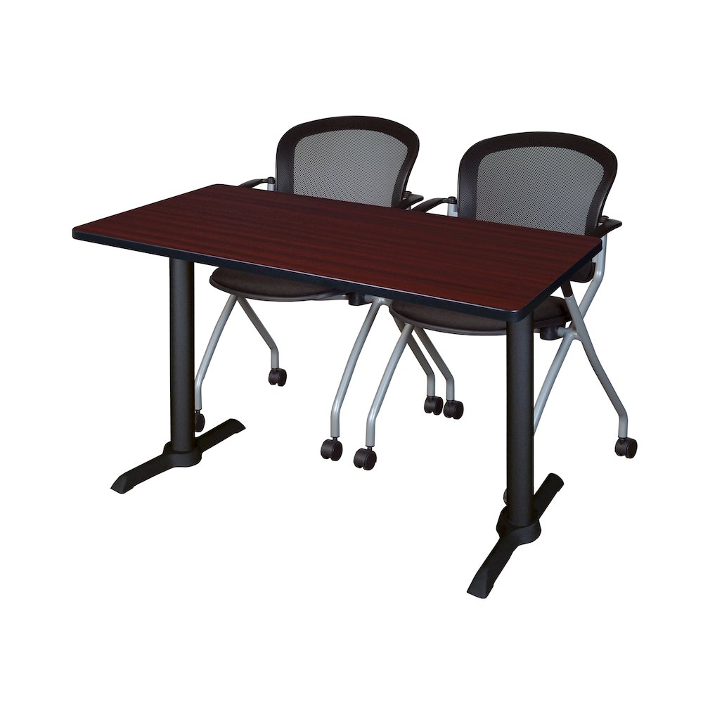 48 x 24 in. T-Base Training Seminar Table- Mahogany & 2 Cadence Nesting Chairs