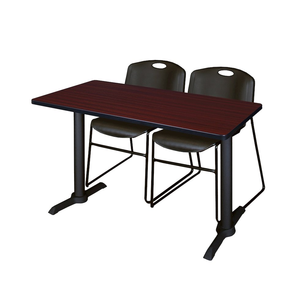 48 x 24 in. T-Base Training Seminar Table- Mahogany & 2 Zeng Stack Chairs- Black