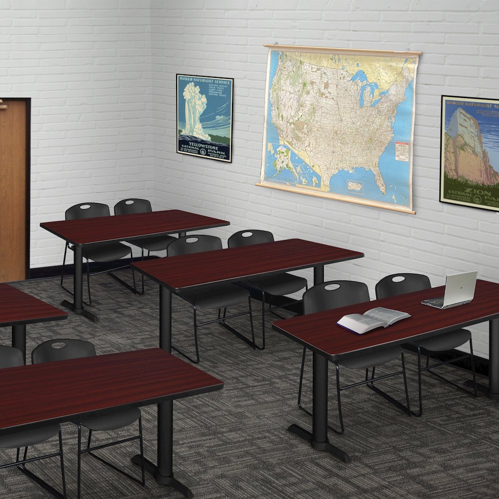 48 x 24 in. T-Base Training Seminar Table- Mahogany & 2 Zeng Stack Chairs- Black