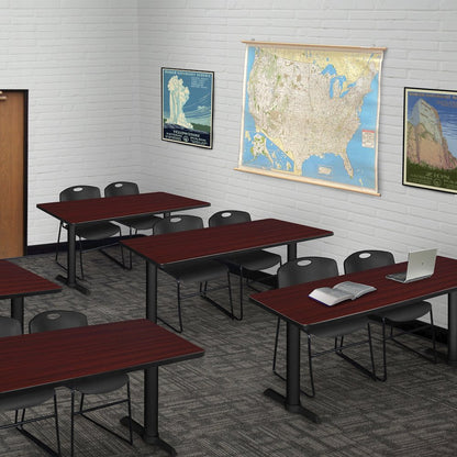 48 x 24 in. T-Base Training Seminar Table- Mahogany & 2 Zeng Stack Chairs- Black