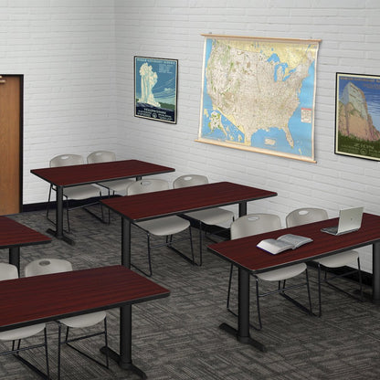 48 x 24 in. T-Base Training Seminar Table- Mahogany & 2 Zeng Stack Chairs- Grey