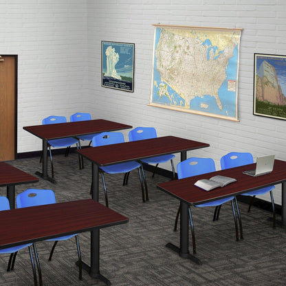48 x 24 in. T-Base Training Seminar Table- Mahogany & 2 M Stack Chairs- Blue