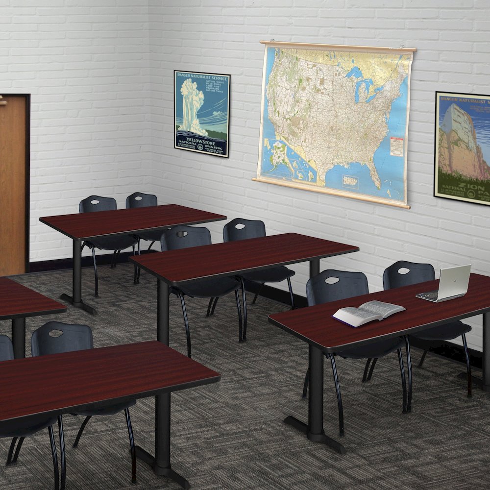48 x 24 in. T-Base Training Seminar Table- Mahogany & 2 M Stack Chairs- Black
