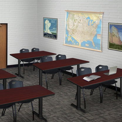 48 x 24 in. T-Base Training Seminar Table- Mahogany & 2 M Stack Chairs- Black