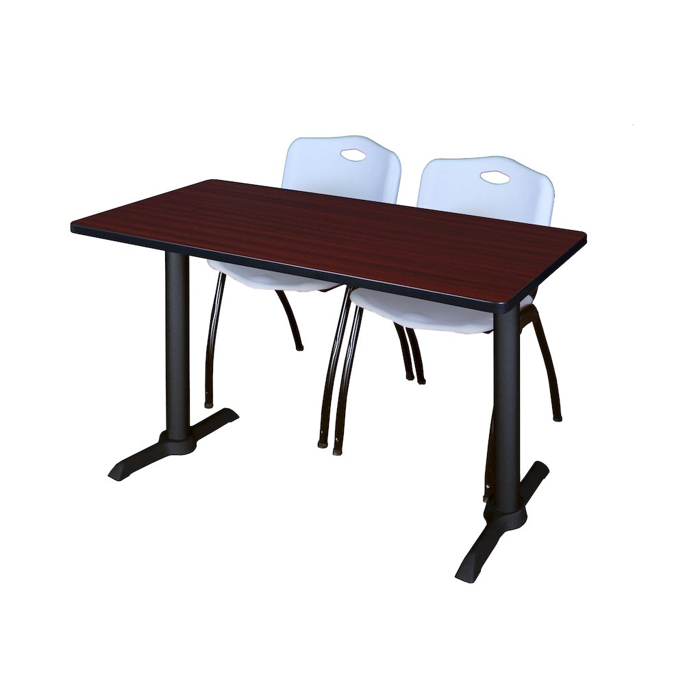 48 x 24 in. T-Base Training Seminar Table- Mahogany & 2 M Stack Chairs- Grey
