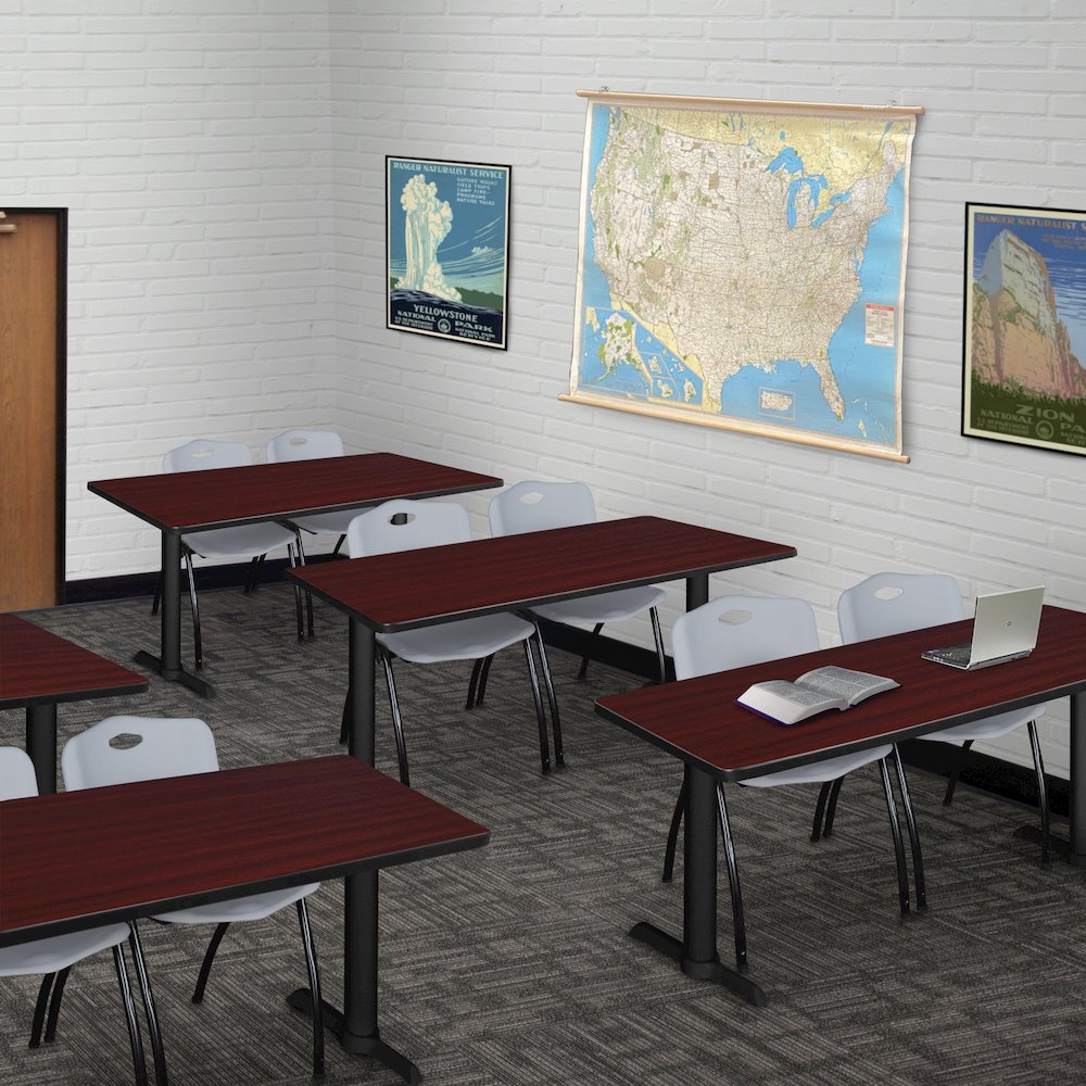 48 x 24 in. T-Base Training Seminar Table- Mahogany & 2 M Stack Chairs- Grey