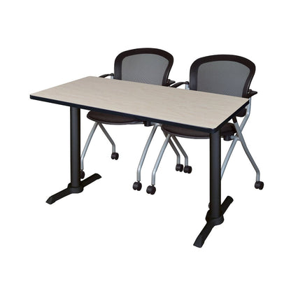 48 x 24 in. T-Base Training Seminar Table- Maple & 2 Cadence Nesting Chairs