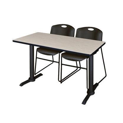 48 x 24 in. T-Base Training Seminar Table- Maple & 2 Zeng Stack Chairs- Black