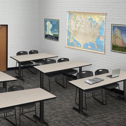48 x 24 in. T-Base Training Seminar Table- Maple & 2 Zeng Stack Chairs- Black