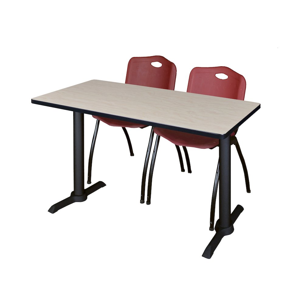 48 x 24 in. T-Base Training Seminar Table- Maple & 2 M Stack Chairs- Burgundy