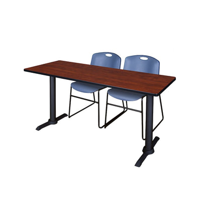 60 x 24 in. T-Base Training Seminar Table- Cherry & 2 Zeng Stack Chairs- Blue