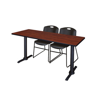 60 x 24 in. T-Base Training Seminar Table- Cherry & 2 Zeng Stack Chairs- Black