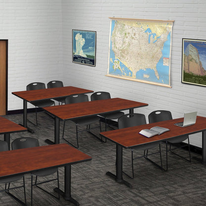 60 x 24 in. T-Base Training Seminar Table- Cherry & 2 Zeng Stack Chairs- Black