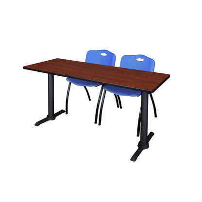 60 x 24 in. T-Base Training Seminar Table- Cherry & 2 M Stack Chairs- Blue