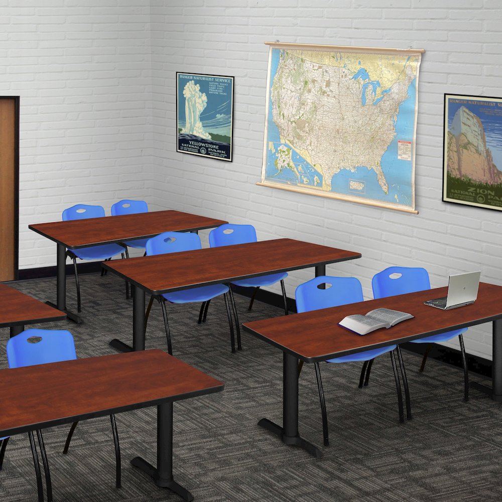 60 x 24 in. T-Base Training Seminar Table- Cherry & 2 M Stack Chairs- Blue