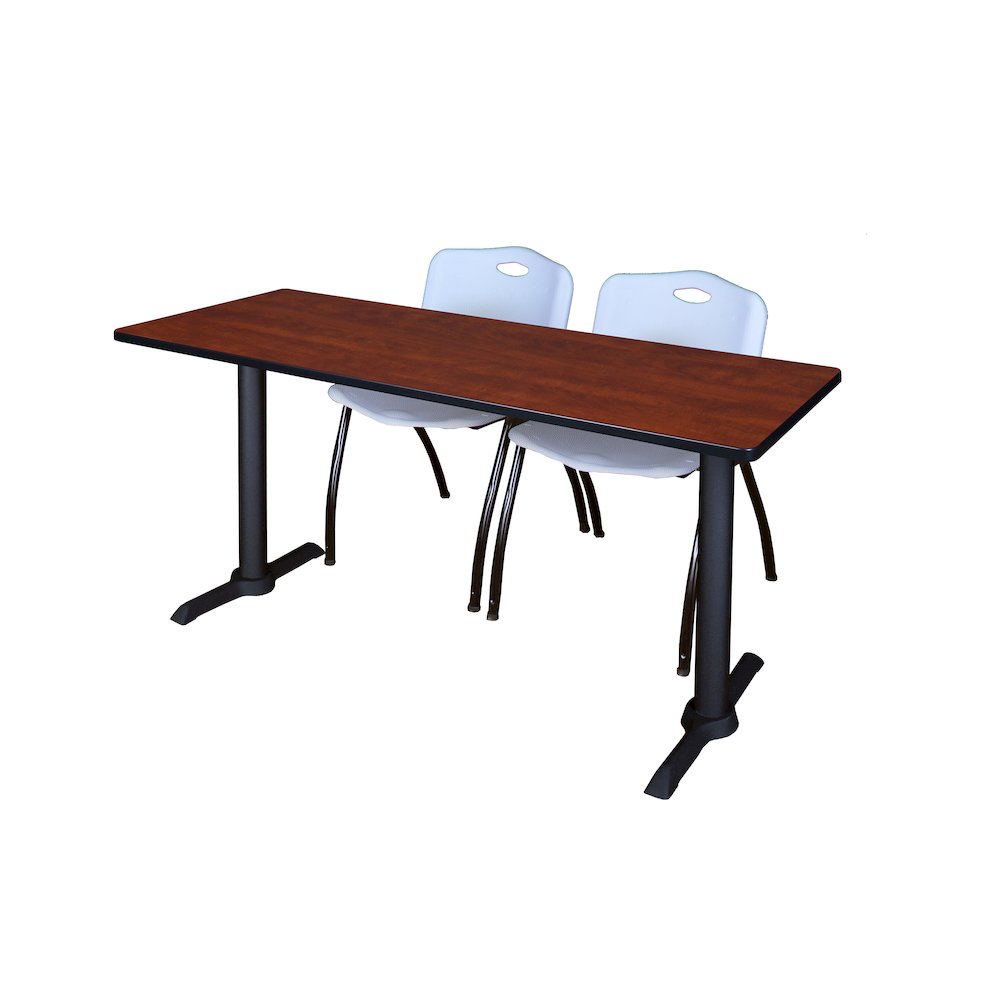 60 x 24 in. T-Base Training Seminar Table- Cherry & 2 M Stack Chairs- Grey