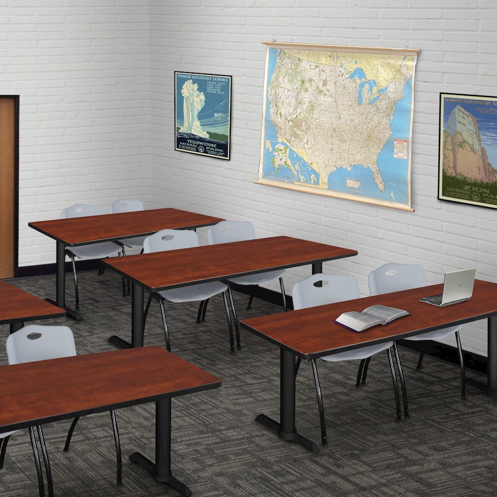 60 x 24 in. T-Base Training Seminar Table- Cherry & 2 M Stack Chairs- Grey