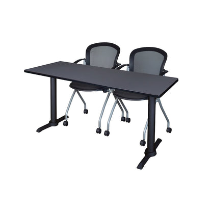 60 x 24 in. T-Base Training Seminar Table- Grey & 2 Cadence Nesting Chairs
