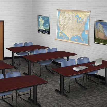 60 x 24 in. T-Base Training Seminar Table- Mahogany & 2 Zeng Stack Chairs- Blue