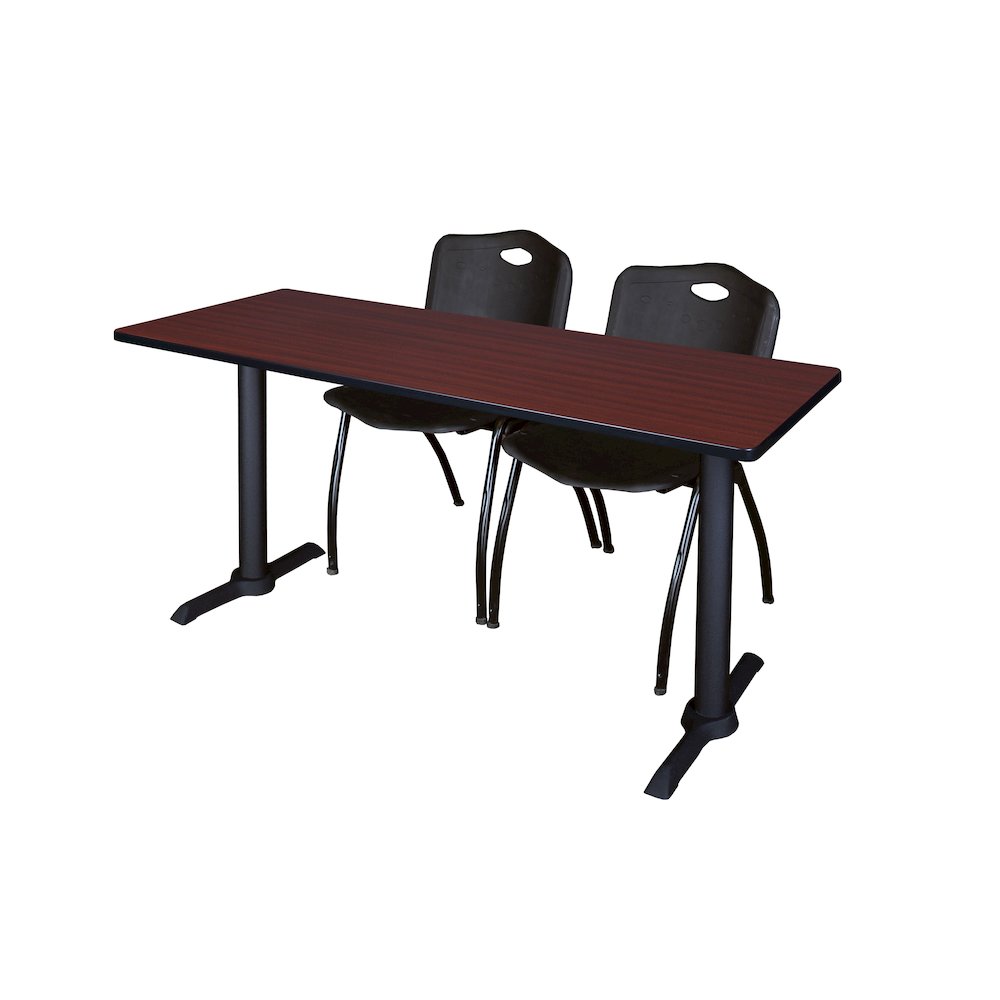 60 x 24 in. T-Base Training Seminar Table- Mahogany & 2 M Stack Chairs- Black