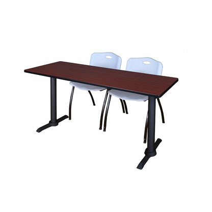 60 x 24 in. T-Base Training Seminar Table- Mahogany & 2 M Stack Chairs- Grey