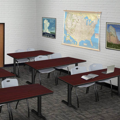 60 x 24 in. T-Base Training Seminar Table- Mahogany & 2 M Stack Chairs- Grey