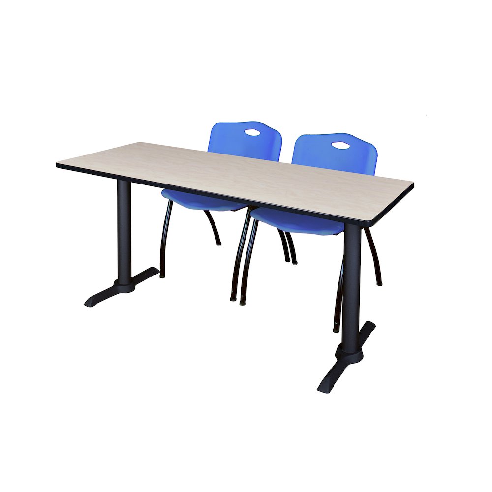 60 x 24 in. T-Base Training Seminar Table- Maple & 2 M Stack Chairs- Blue