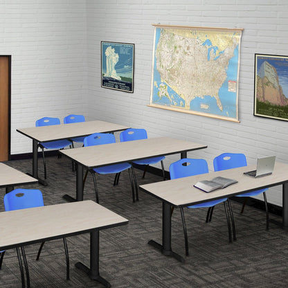 60 x 24 in. T-Base Training Seminar Table- Maple & 2 M Stack Chairs- Blue