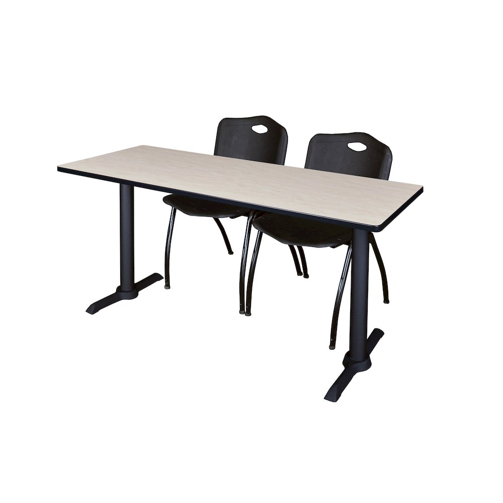 60 x 24 in. T-Base Training Seminar Table- Maple & 2 M Stack Chairs- Black