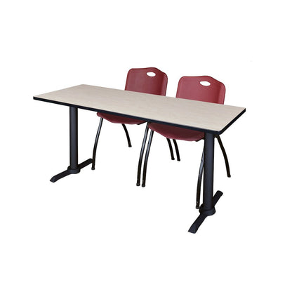 60 x 24 in. T-Base Training Seminar Table- Maple & 2 M Stack Chairs- Burgundy