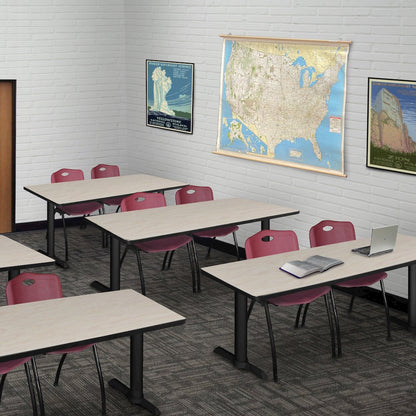 60 x 24 in. T-Base Training Seminar Table- Maple & 2 M Stack Chairs- Burgundy