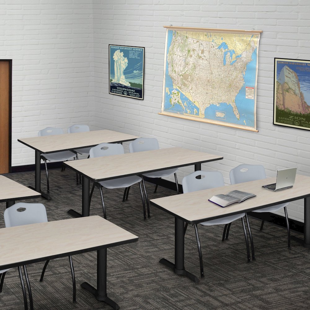 60 x 24 in. T-Base Training Seminar Table- Maple & 2 M Stack Chairs- Grey