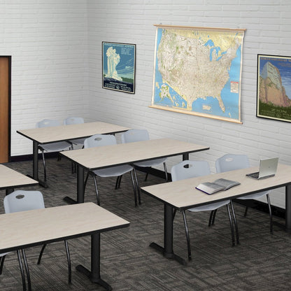 60 x 24 in. T-Base Training Seminar Table- Maple & 2 M Stack Chairs- Grey